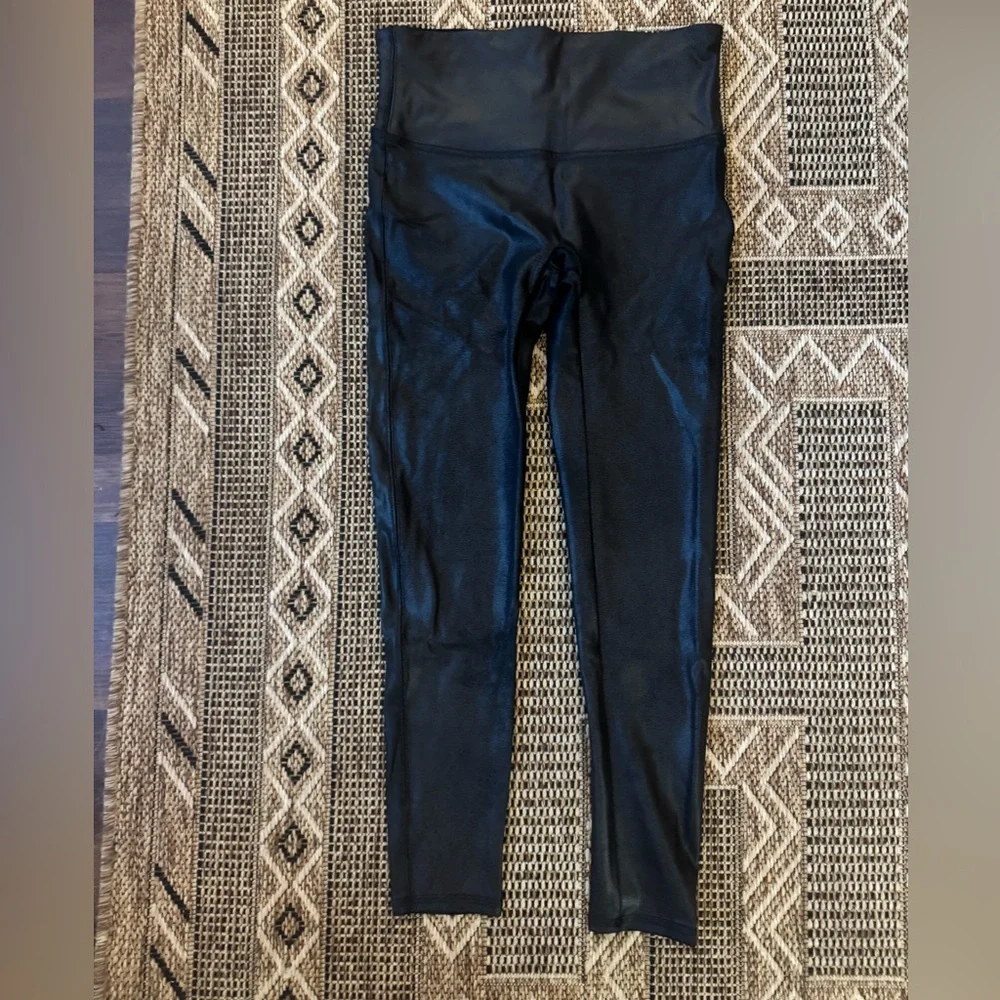 SPANX Black Faux Leather Leggings Size Large Petite